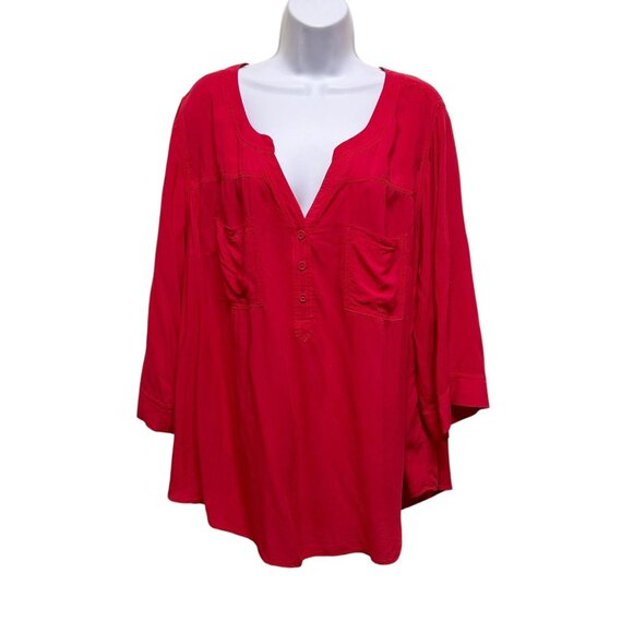 Torrid Harper Red Tabbed Long Sleeve Blouse Size 2 - Picture 1 of 6